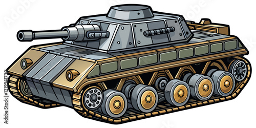 tank isolated black outline vector illustration, white background