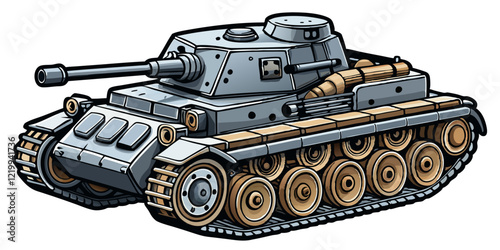 tank isolated black outline vector illustration, white background