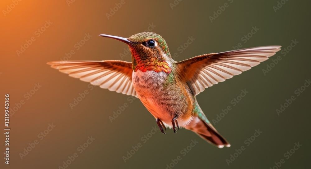 Naklejka premium Hummingbird in Flight Golden Hour Wildlife Photography