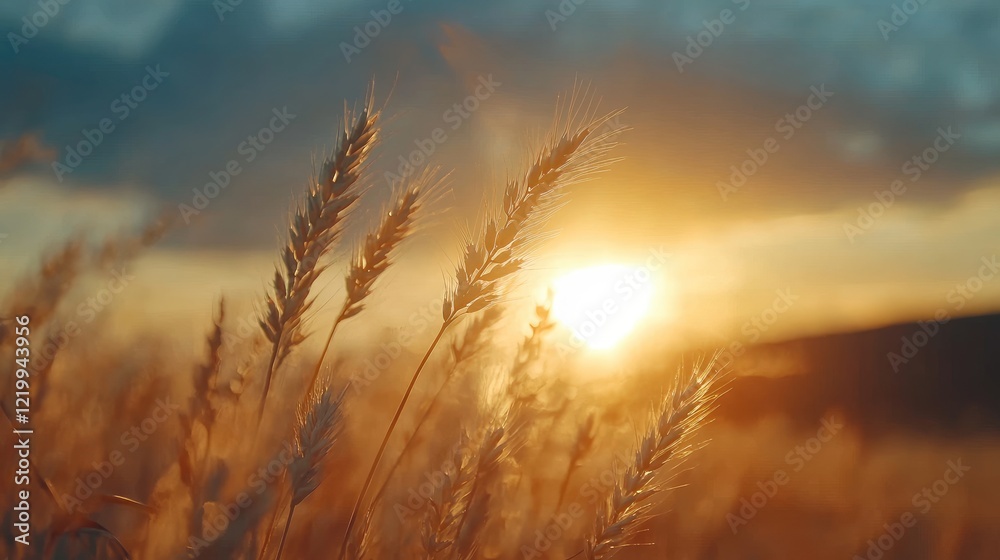 Golden wheat field sunset landscape; nature, agriculture, harvest Golden wheat field sunset landscape; nature, agriculture, harvest