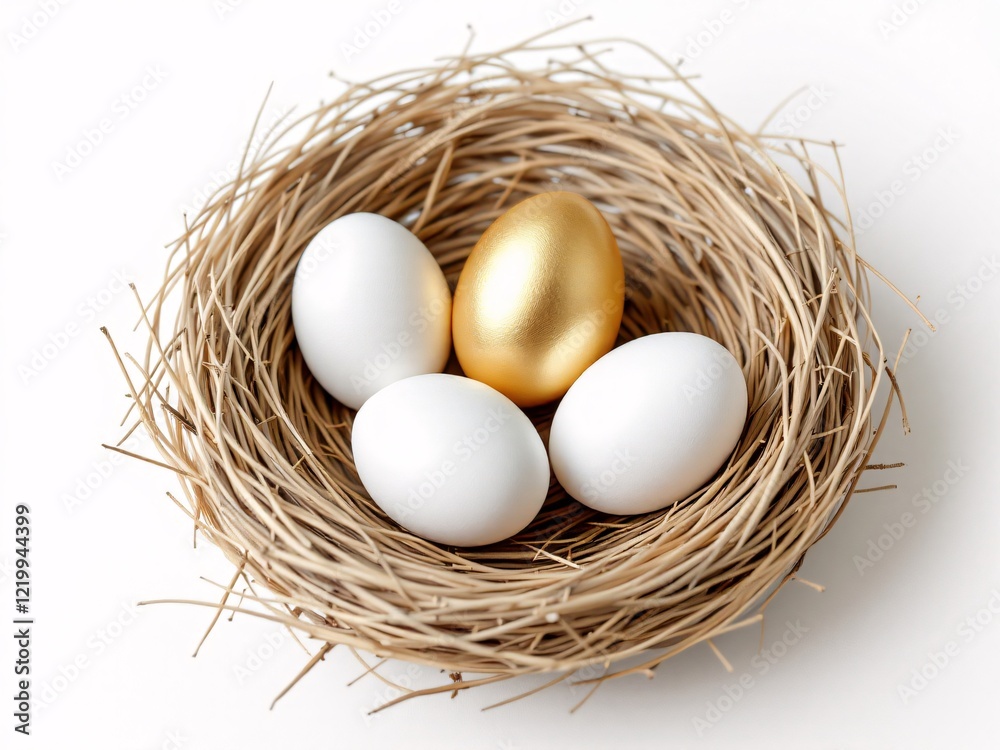 Nest with eggs and one golden. Nest with eggs and one golden.