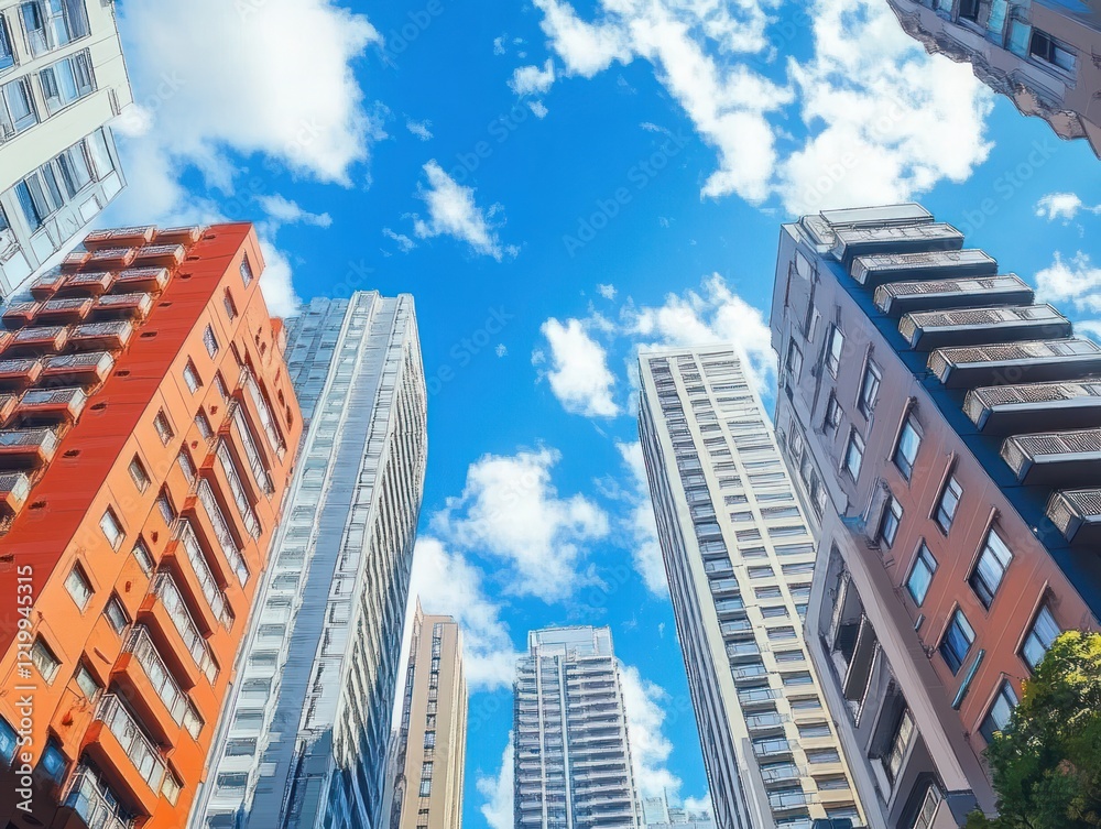 Obraz premium Modern Skyscrapers Urban Landscape in Bright Sunlight