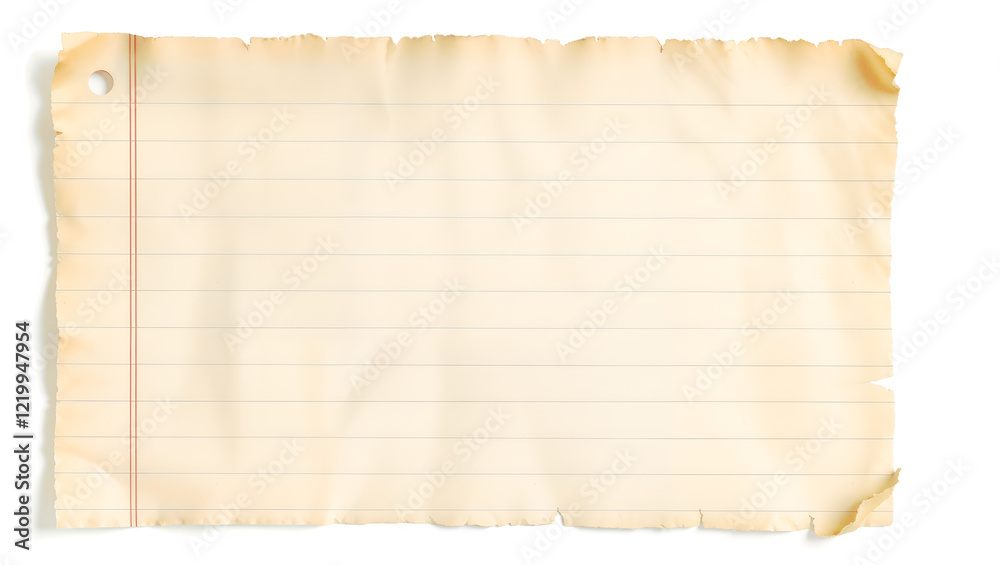 Fototapeta premium A vintage lined paper sheet, torn edges, ideal for backgrounds or creative designs. Generative AI
