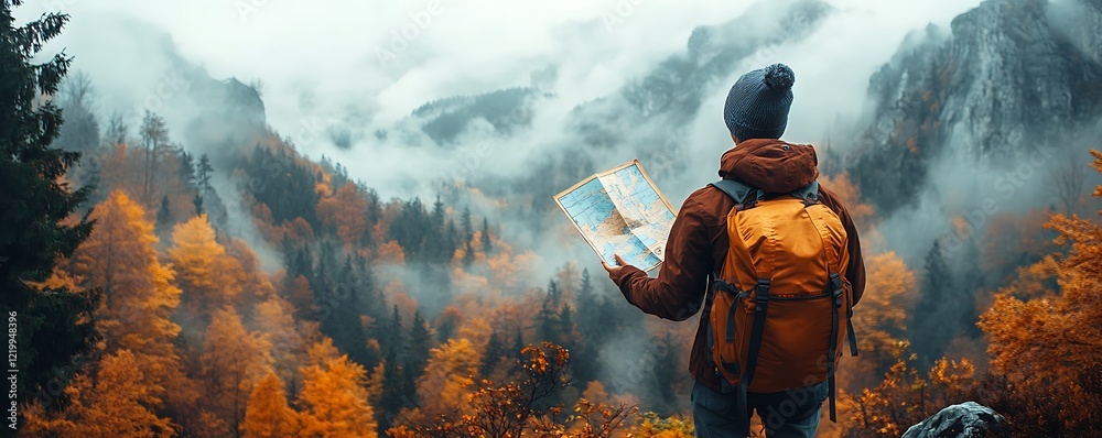 Obraz premium Exploring autumn trails mountain landscape outdoor adventure nature perspective