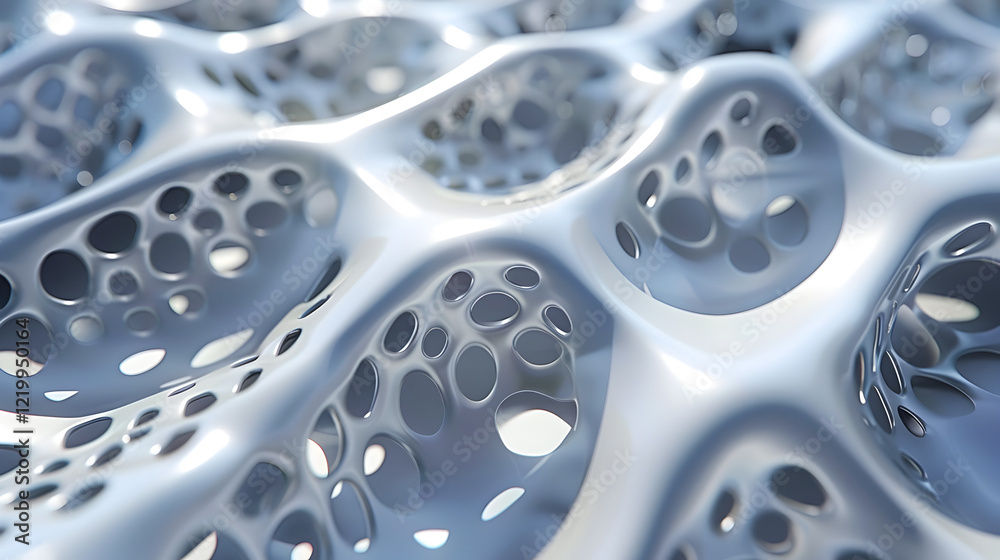 A close-up view of a complex, porous structure resembling organic or synthetic materials. A close-up view of a complex, porous structure resembling organic or synthetic materials.