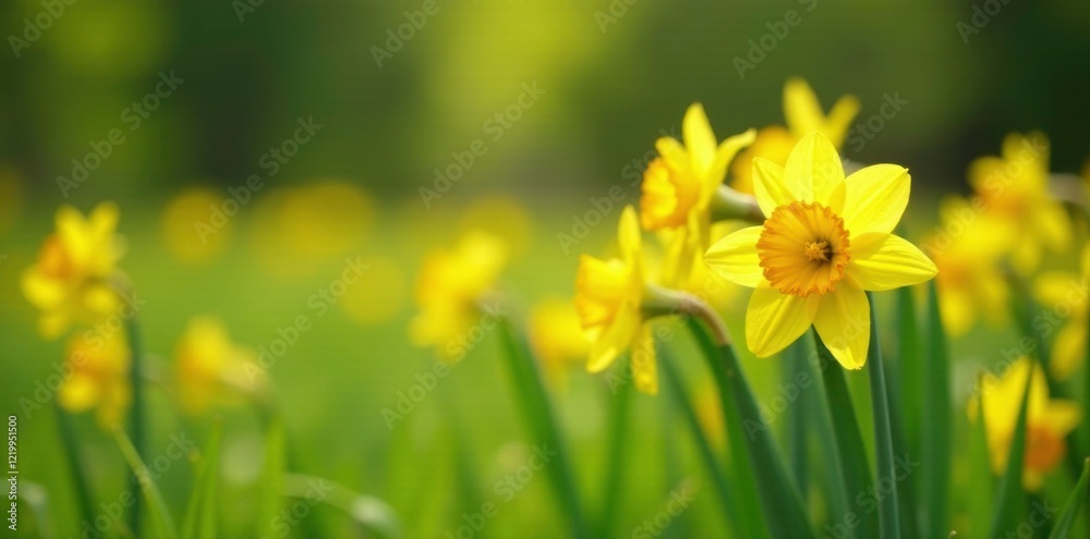 Daffodils swaying gently in a meadow of tall grass, , yellow Daffodils swaying gently in a meadow of tall grass, , yellow
