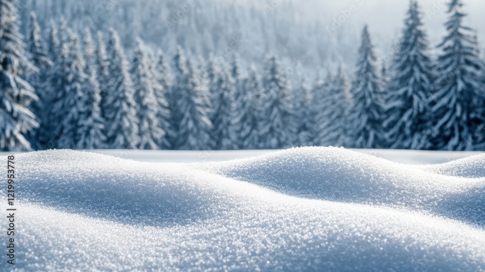 A snowy landscape with trees in the background A snowy landscape with trees in the background
