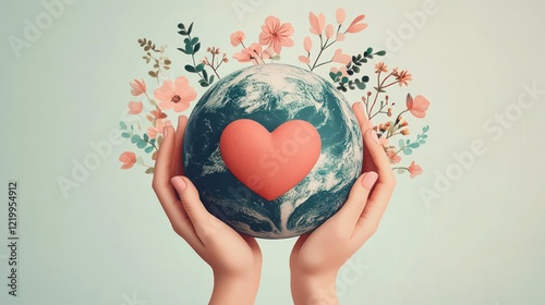 Kindness and Care for the Planet with Hands and Heart Illustration