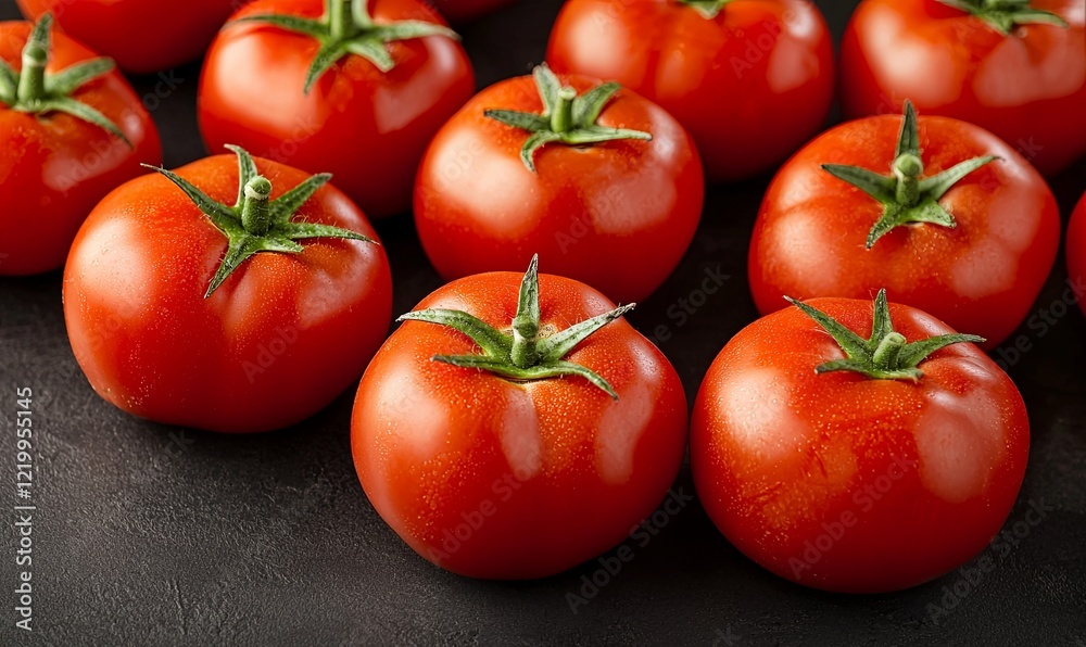 Ripe red tomatoes on dark background, fresh produce for healthy eating or cooking Ripe red tomatoes on dark background, fresh produce for healthy eating or cooking