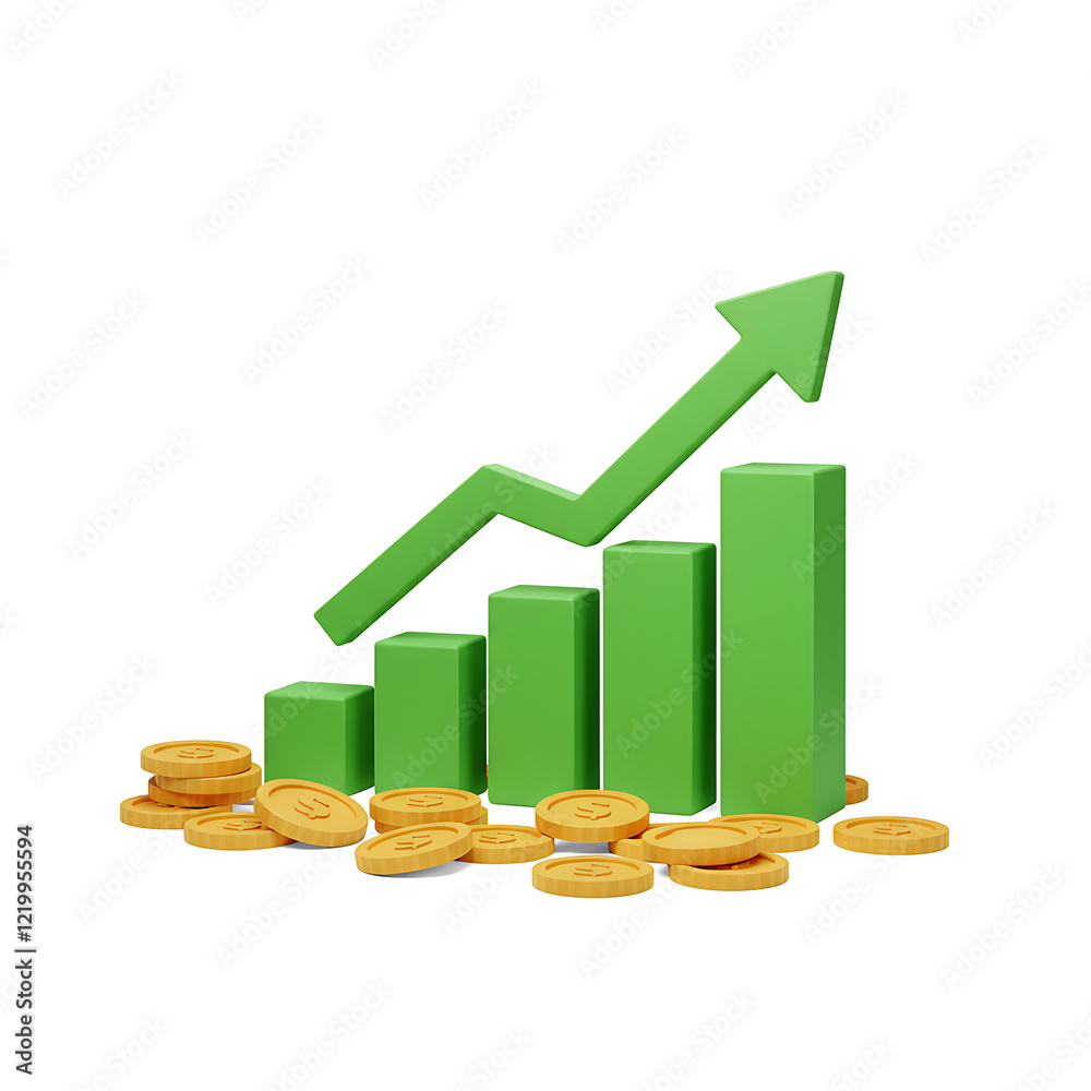 Coin stack growth chart with increasing arrow. Finance, capital and money increase concept. 3d vector icon. Cartoon minimal style.
Coin stack growth chart with increasing arrow. Finance, capital and money increase concept. 3d vector icon. Cartoon minimal style.