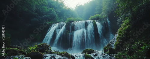 A waterfall in a Chinese forest. photo