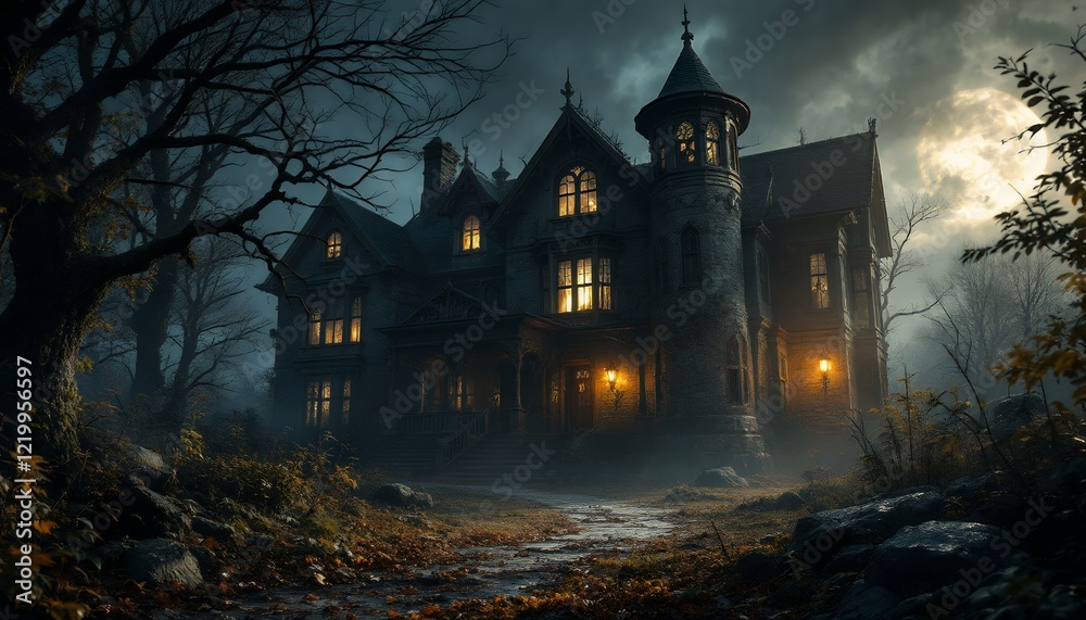 Mysterious Mansion on a Moonlit Night Mysterious Mansion on a Moonlit Night