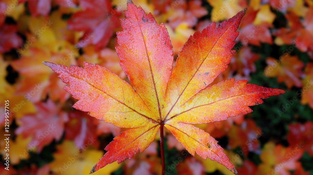 Vibrant autumn leaf against a colorful background. Vibrant autumn leaf against a colorful background.