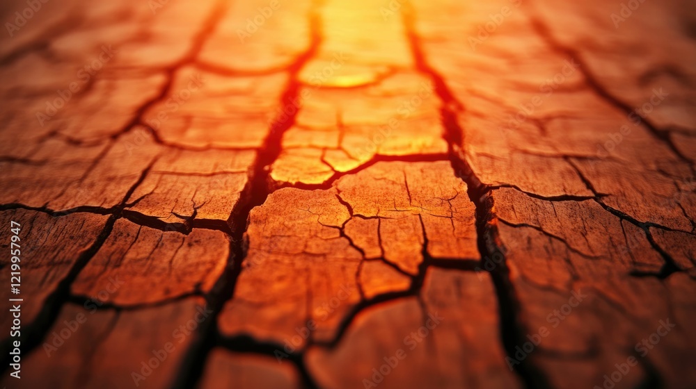 Obraz premium Close up of cracked and peeling bark on a weathered tree trunk with warm golden sunlight illuminating the organic grungy texture