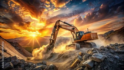 Wallpaper Mural Long Exposure Excavator at Quarry - Heavy Machinery Rock Excavation Torontodigital.ca