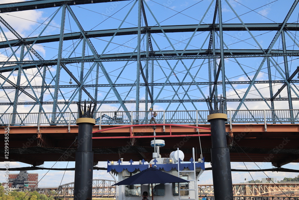 Fototapeta premium Colorful bridges over the river in downtown Pittsburgh, Pennsylvania