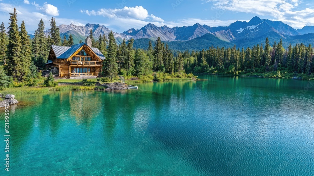 Fototapeta premium Mountain lake house summer vacation