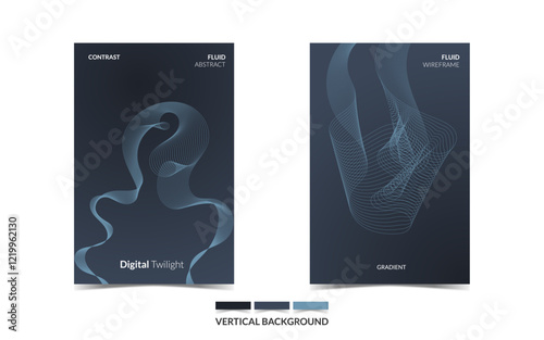 VERTICAL BACKGROUND 83 EDITABLE DARK COLOR COVER DESIGN, WITH FLUID WIREFRAME ARTWORK FOR A LOT OF DESIGN NEEDS