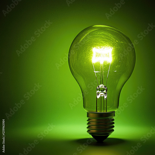Vibrant Green Light Bulb Photograph Highlighting Eco-Friendly Energy Concepts and Innovations