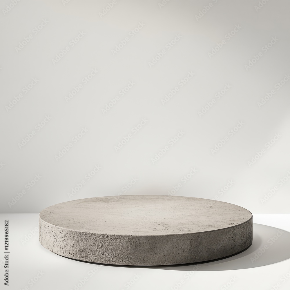 Minimalist gray concrete round podium on white background. Minimalist gray concrete round podium on white background.