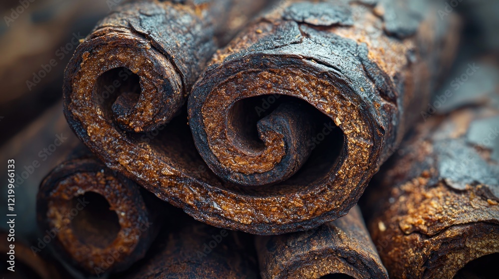 Close-up Cinnamon Sticks, Spiral, Dark, Spice, Background Blurred Close-up Cinnamon Sticks, Spiral, Dark, Spice, Background Blurred