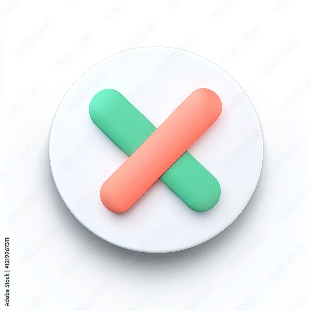 3D rendered pastel X mark icon on white circle.