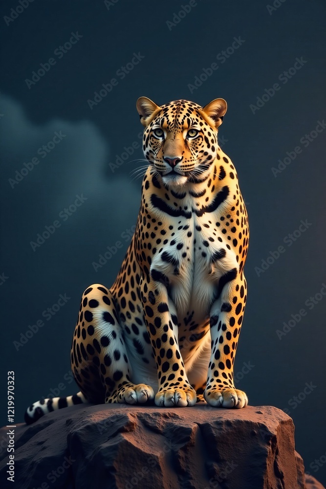 Fototapeta premium A majestic leopard perched on a rock, showcasing its stunning spotted coat.
