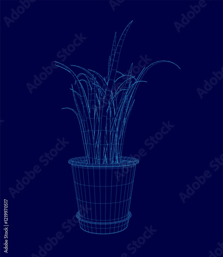 Small plant is sitting in a blue pot on a blue background. The plant is not very large, but it is still noticeable. The blue background gives the image a calm and peaceful feeling