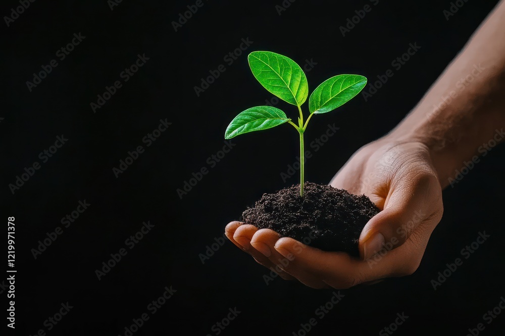Caring Hands: Nurturing a Green Sapling for a Better Environment - Agriculture, Horticulture, and Ecology Concept Caring Hands: Nurturing a Green Sapling for a Better Environment - Agriculture, Horticulture, and Ecology Concept
