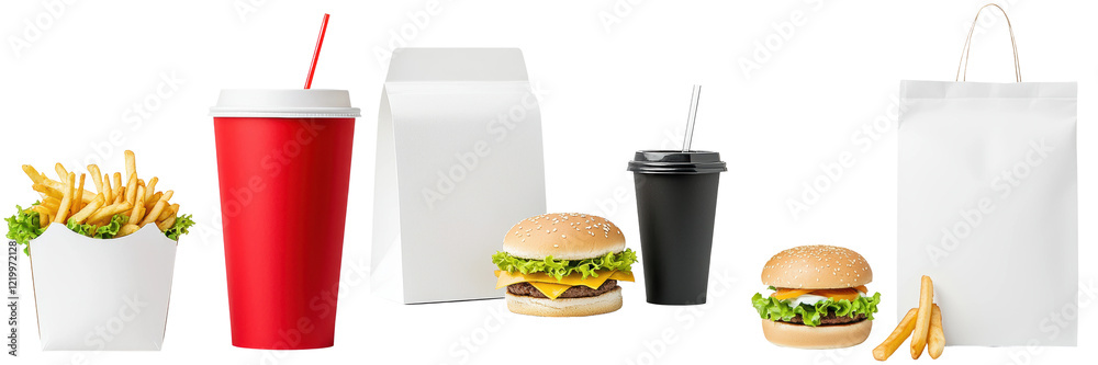 Fast Food Collection with Drinks, Fries, and Burgers