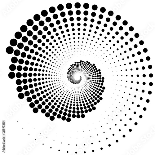 Black and White Rotating Spiral Dot Pattern on A White Background