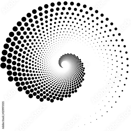 Abstract Black and White Spiral Design with Circular Dot Elements