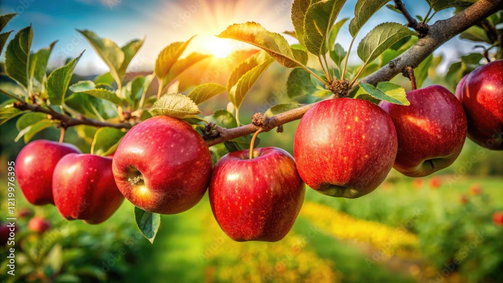 Obraz premium Aerial View Five Apples Orchard Farm Harvest Autumn Drone Photography
