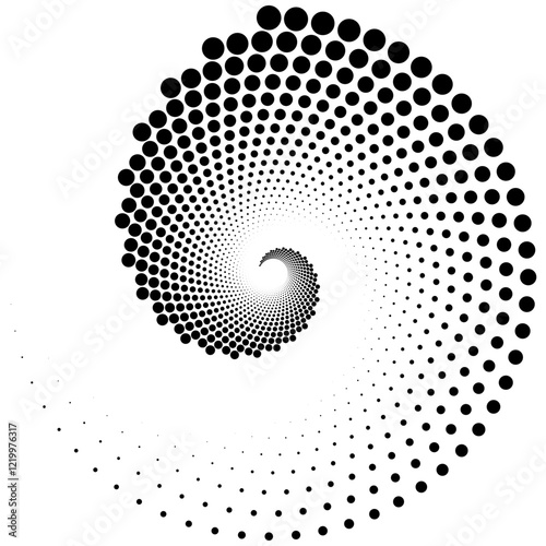 Abstract Spiral Geometric Pattern of Black Dots on a White Background