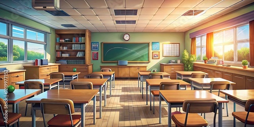 Back to School Classroom with Blackboards in Anime Style - Seamless Animated Background for Educational Content