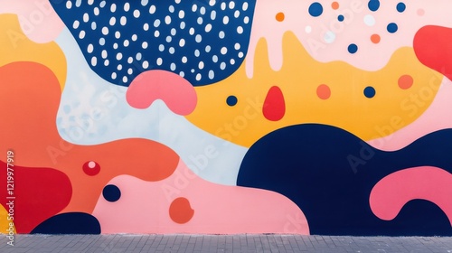 Colorful Mural with Layered Elements and Soft Light