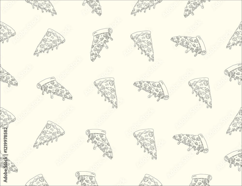 Obraz premium slice of pizza. Illustration of pizza. Pizza pattern background. Pizza Slices Pattern background. Pizza seamless pattern for restaurant packaging background. Junk food seamless pattern.