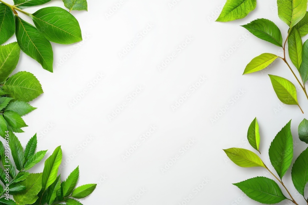 Green leaves on white background for nature and botanical themes in design and decoration Green leaves on white background for nature and botanical themes in design and decoration