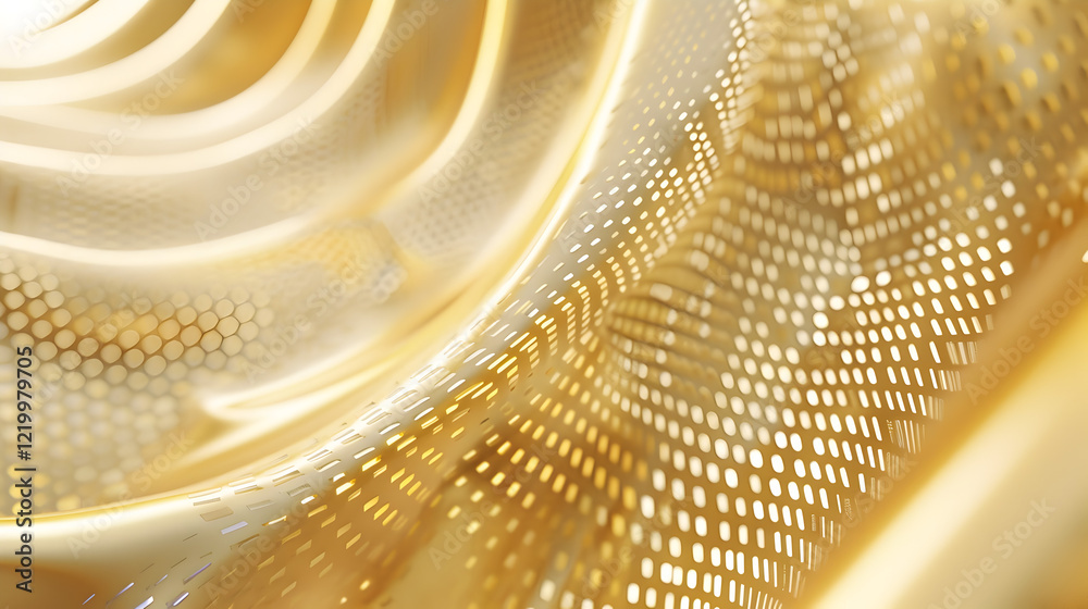 Abstract golden wave with dotted patterns, suggesting fluid movement and light interaction. Abstract golden wave with dotted patterns, suggesting fluid movement and light interaction.