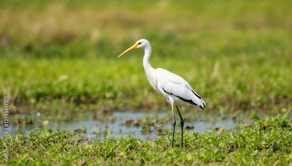 Elegant White Bird in Verdant Wetlands Elegant White Bird in Verdant Wetlands