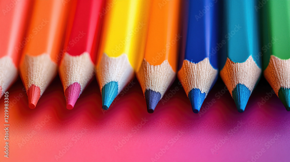 Vibrant Colored Pencils Lined Up on Gradient Background for Creative Projects Vibrant Colored Pencils Lined Up on Gradient Background for Creative Projects