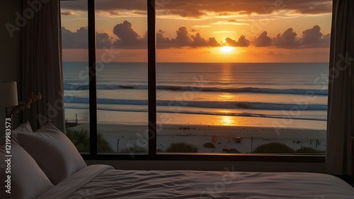 beautiful sunset on the beach view from bedroom	
