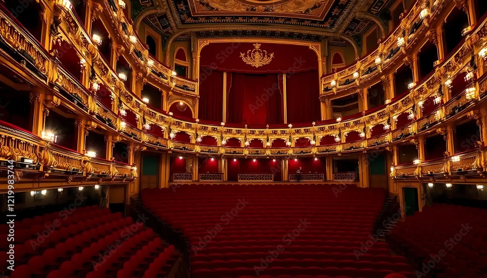 Obraz premium Elegant Gold And Red Opera House Auditorium