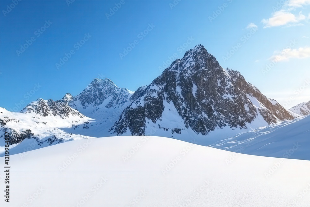 Obraz premium Snow-covered landscape with bright white snow blanket on the ground and trees in winter season