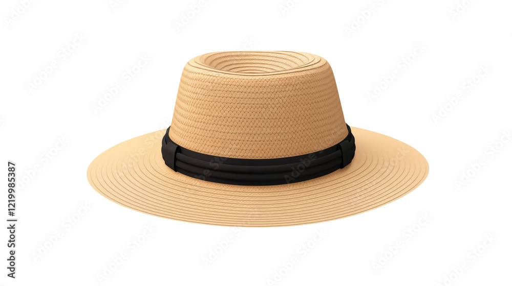 Stylish Straw Hat with Black Band on a transparent background Stylish Straw Hat with Black Band on a transparent background
