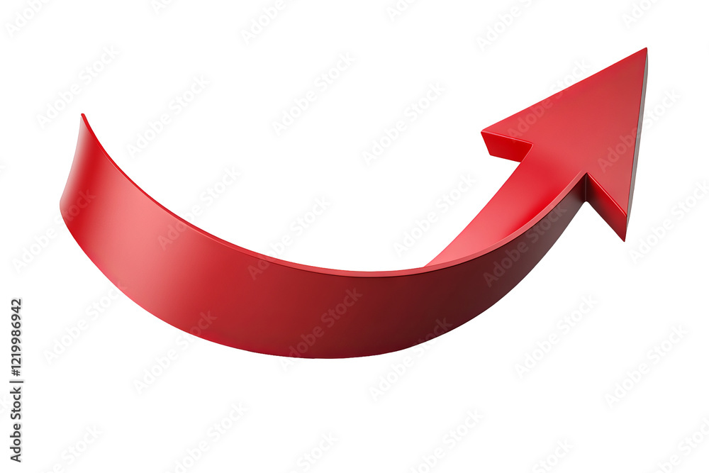 A vibrant red curved arrow indicating progress, direction, or increase, isolated on a transparent background. Ideal for business, marketing, and success-related graphical concepts. A vibrant red curved arrow indicating progress, direction, or increase, isolated on a transparent background. Ideal for business, marketing, and success-related graphical concepts.