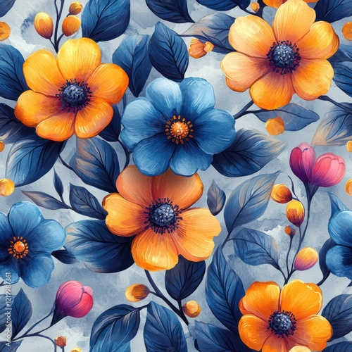 Wallpaper Mural Vibrant Floral Pattern Watercolor Illustration Soft Light Garden Design Torontodigital.ca