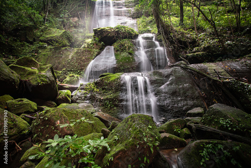 Fototapeta Naklejka Na Ścianę i Meble -  Natural waterfall in the interior of the South Kalimantan forest, so cool and still pristine
