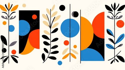 Wallpaper Mural Abstract Geometric Floral Composition with Circles and Plants Torontodigital.ca