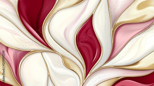 Abstract Gold Swirls with Red and Pink Hues